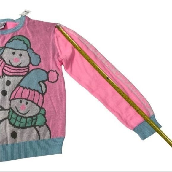 Snowman Ugly Christmas Holiday Sweater Pink (Junior) Chillin with My Snowmies - Picture 5 of 12